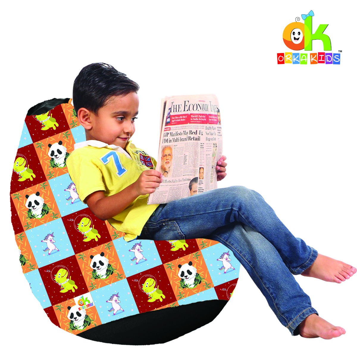 ORKA Kids Digital Printed37 Panda Multicolor Bean Bag  