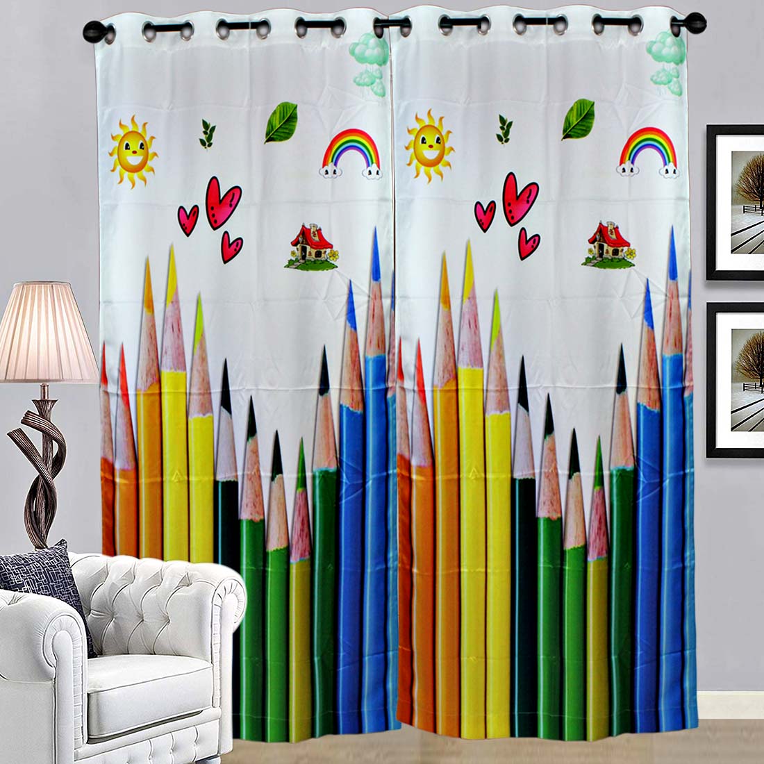 ORKA Digital Printed Pencil Design Single Door Curtain  