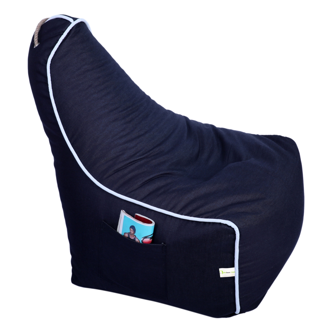 Can Bean Bags Denim Bean Bag With Piping And Footstool Navy Blue  