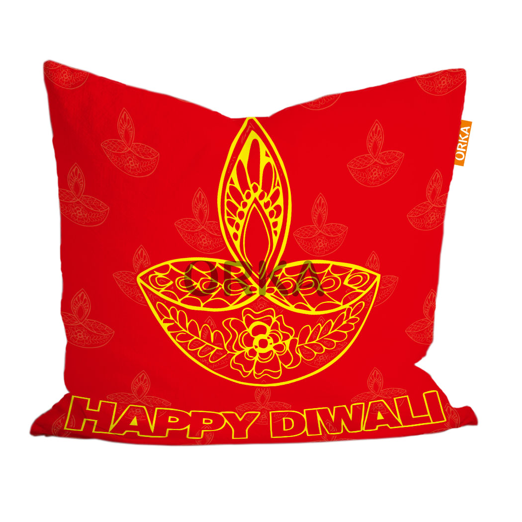 ORKA Digital Printed Diwali Cushion Cover Only  14 X 14 