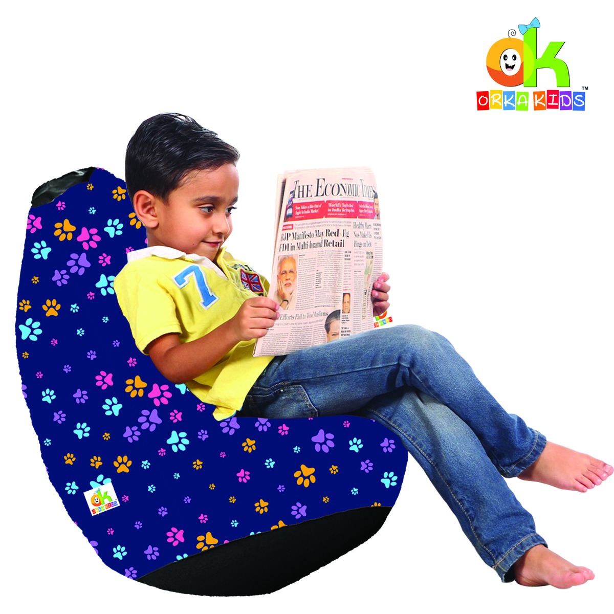 ORKA Kids Digital Printed58 Step Design Multicolor Bean Bag        