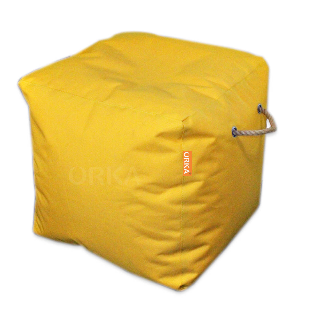 ORKA Denier Fabric 18 X 18 Inch Premium Pouf With Beans - Yellow  