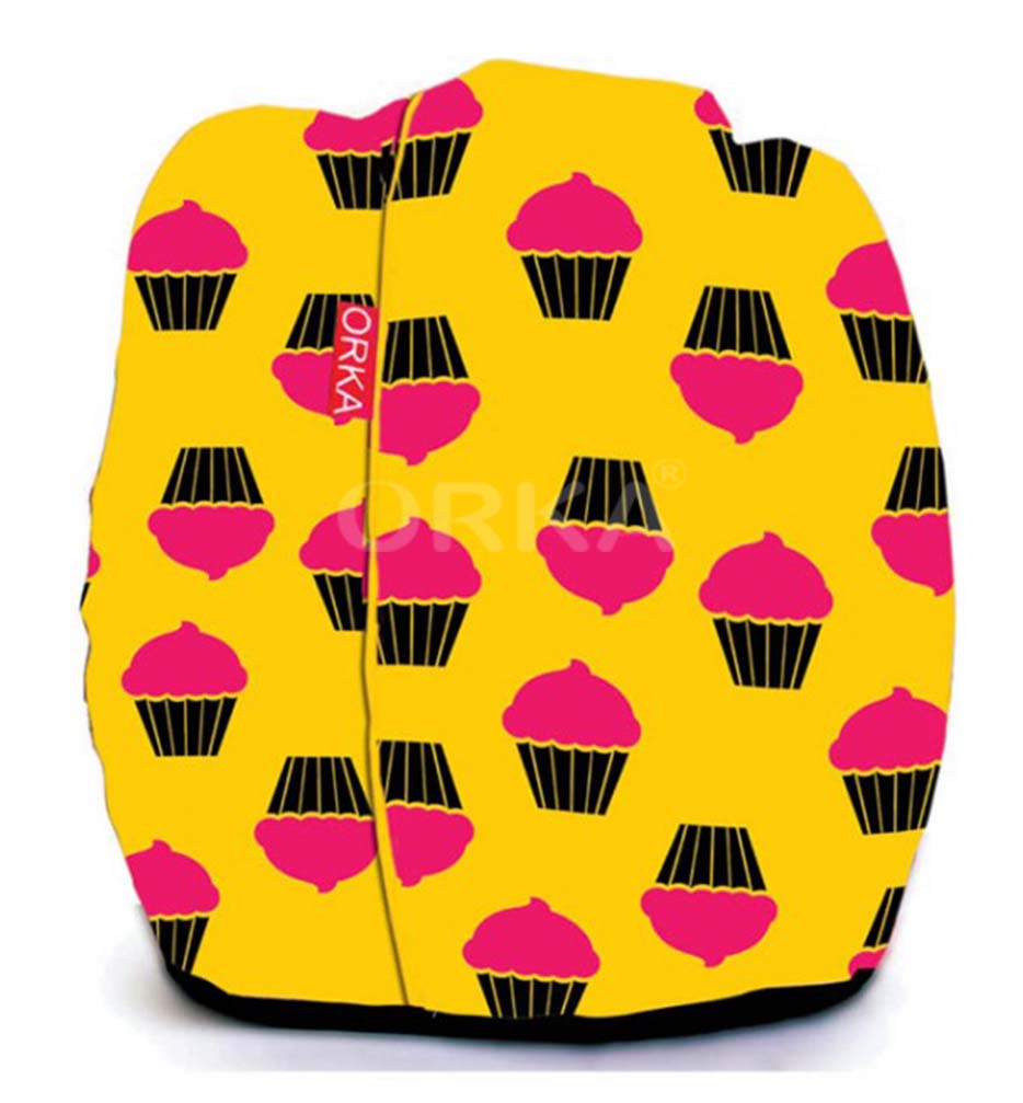 Orka Digital Printed Yellow Bean Bag Pink Cakes Theme  