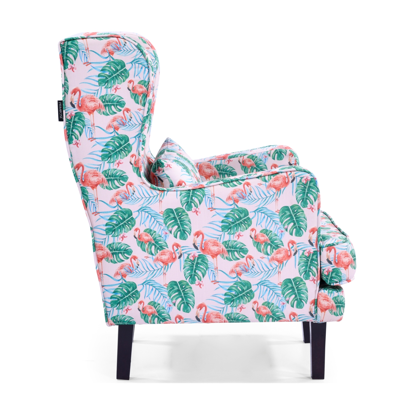PRIMROSE Tropical Flamingo Digital Printed Faux Linen Fabric High Back Wing Chair - Red, Green  