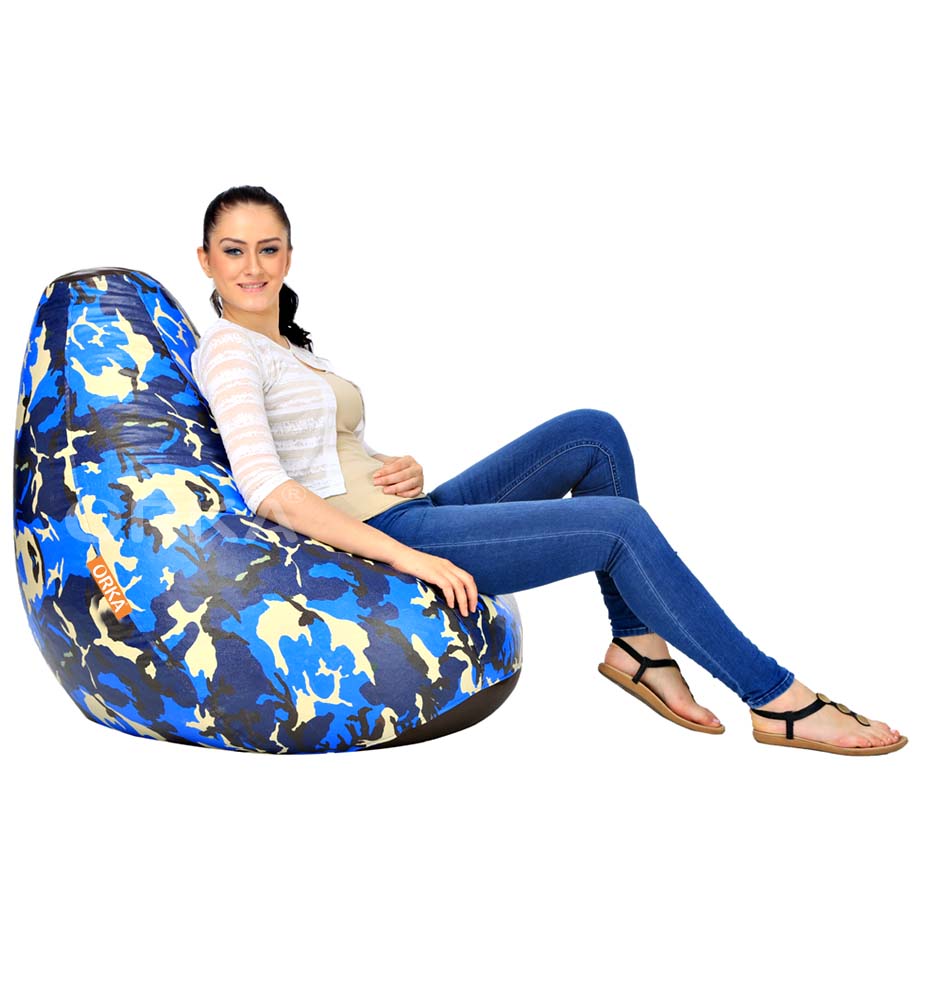 Orka Digital Printed Blue Bean Bag Camouflage Theme   XXL  Cover Only 