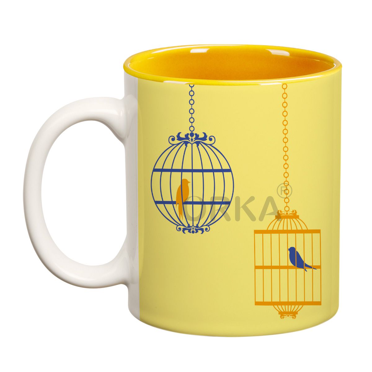 ORKA Coffee Mug Nature Printed(birds In Cage) Theme 11 Oz   