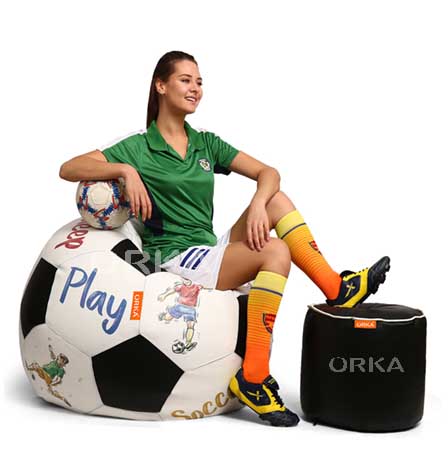 ORKA Digital Printed Sports Bean Bag White Football Theme   XXL  Cover Only 
