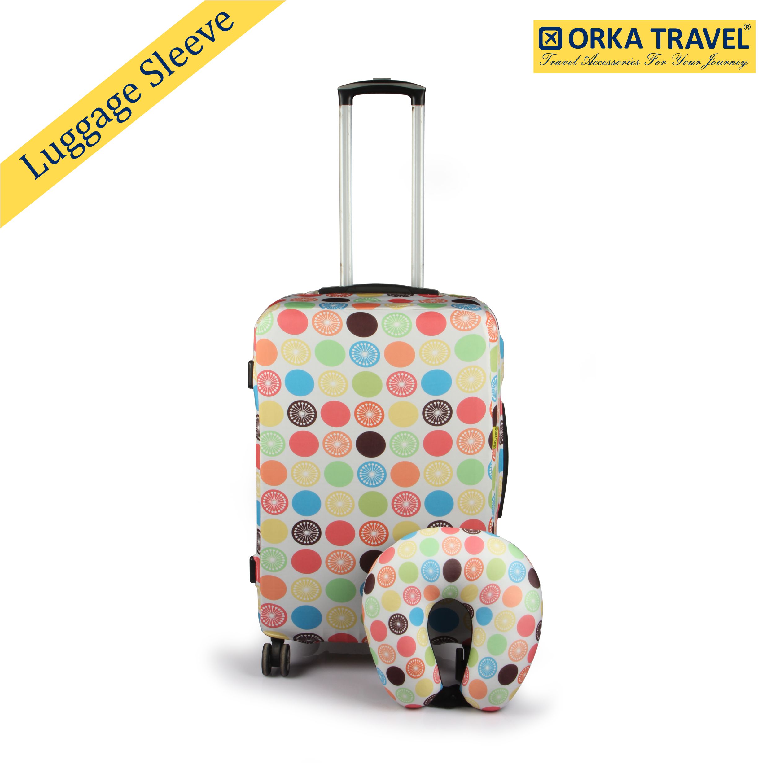 ORKA TRAVEL Lemon Theme LUGGAGE PROTECTOR WITH MATCHING U NECK PILLOW LUGGAGE COVER  
