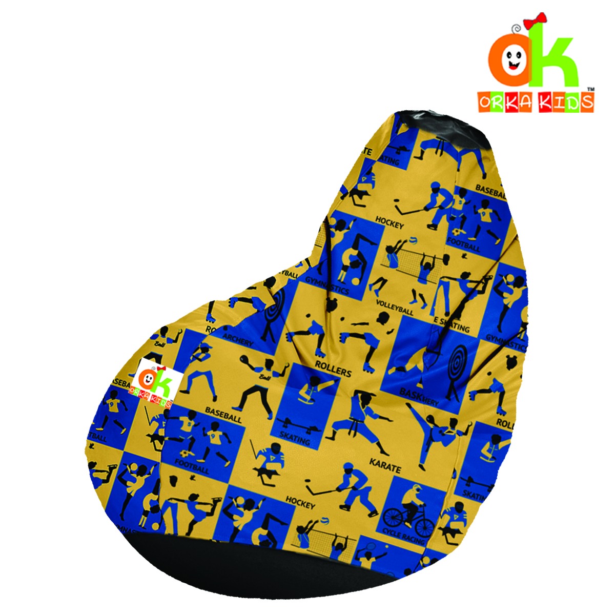 ORKA Kids Digital Printed Bean Bag With Beans Filled_Gold Blue