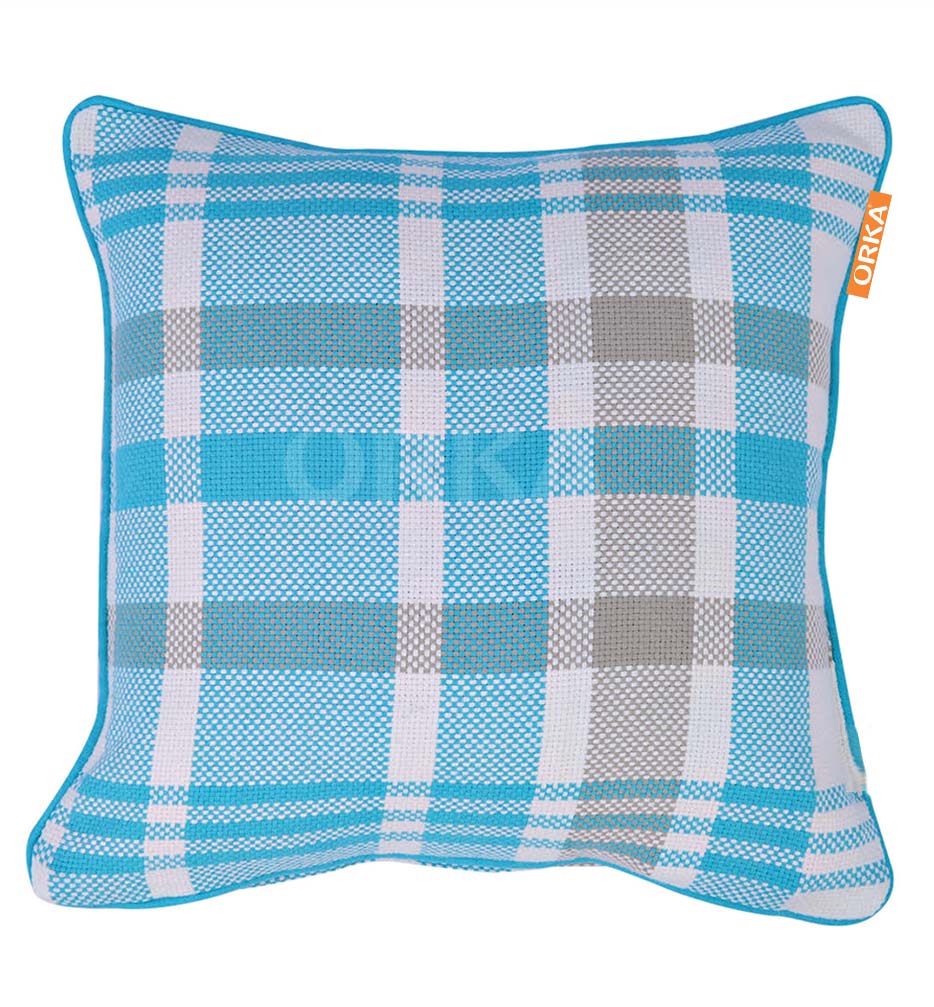 ORKA Knitted Fabric Blue Chequered Cushion Cover