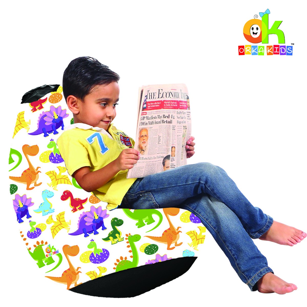 ORKA Kids Digital Printed47 Dragon Design Multicolor Bean Bag  