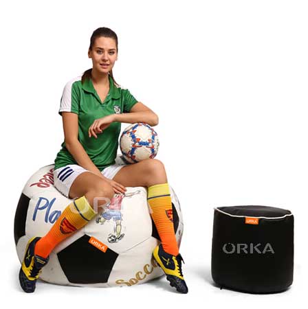 ORKA Digital Printed Sports Bean Bag White Football Theme  
