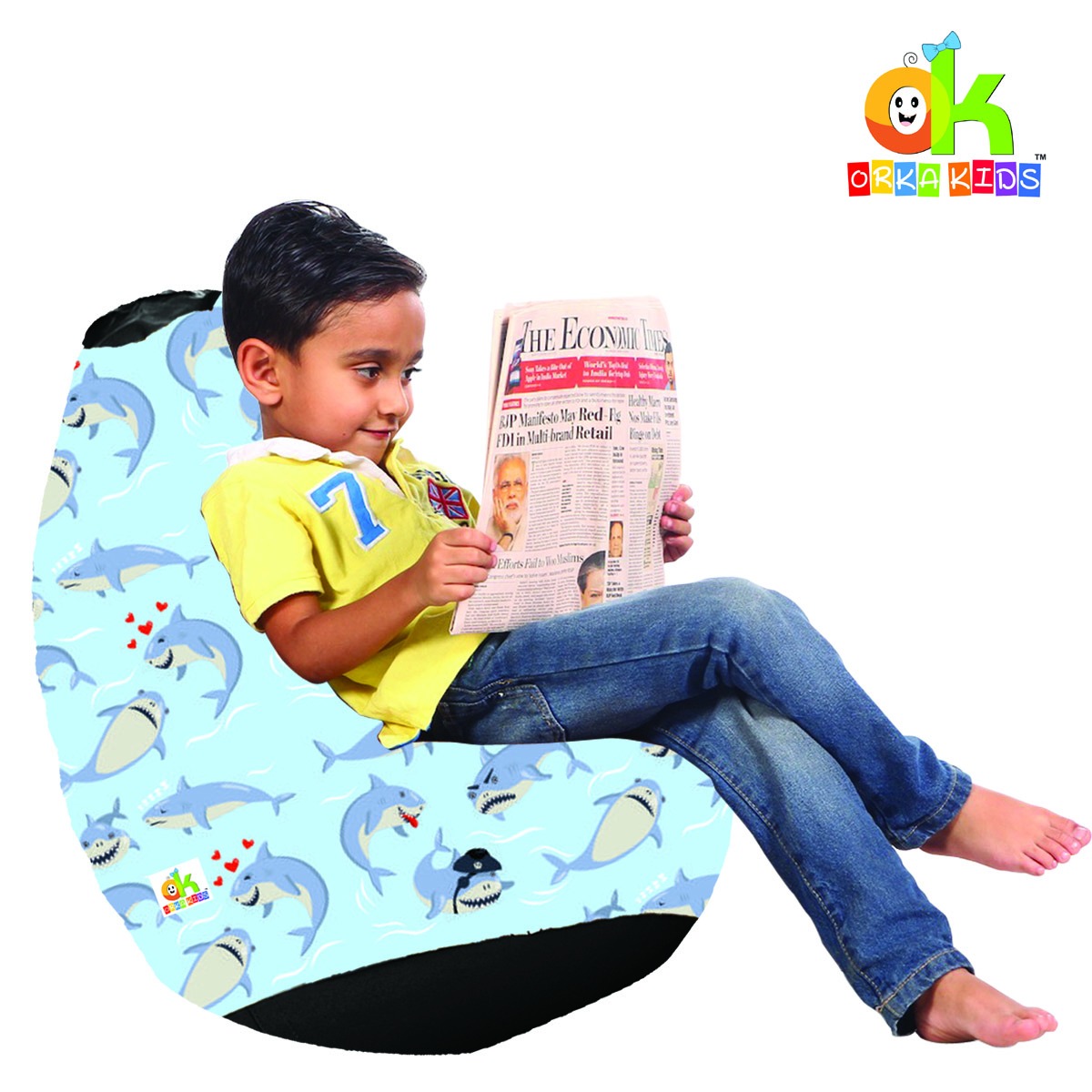 ORKA Kids Digital Printed48 Shark Multicolor Bean Bag  