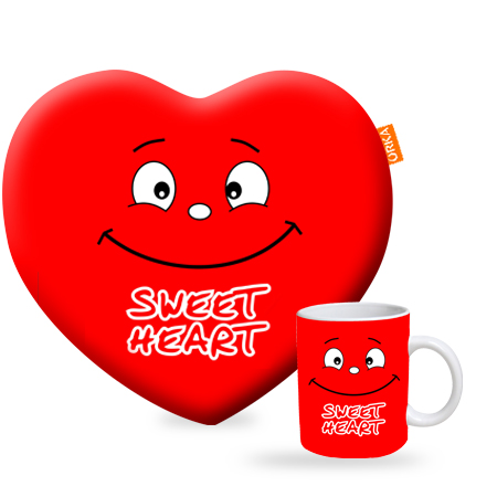 ORKA Valentine Theme Heart Cushion & Coffee Mug Combo 66  