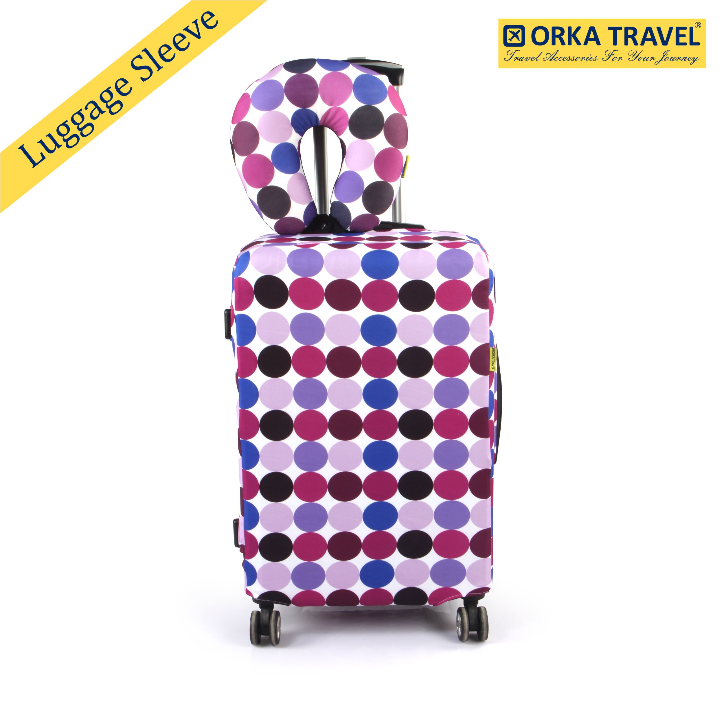 ORKA TRAVEL Polka Dots Theme LUGGAGE PROTECTOR WITH MATCHING U NECK PILLOW LUGGAGE COVER  