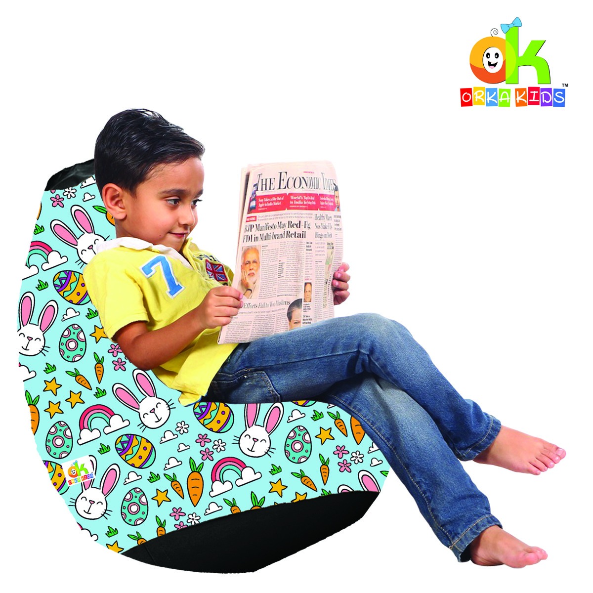 ORKA Kids Digital Printed Cartoon Rabbit Multicolor Bean Bag Cover Without  Beans | Orka Home