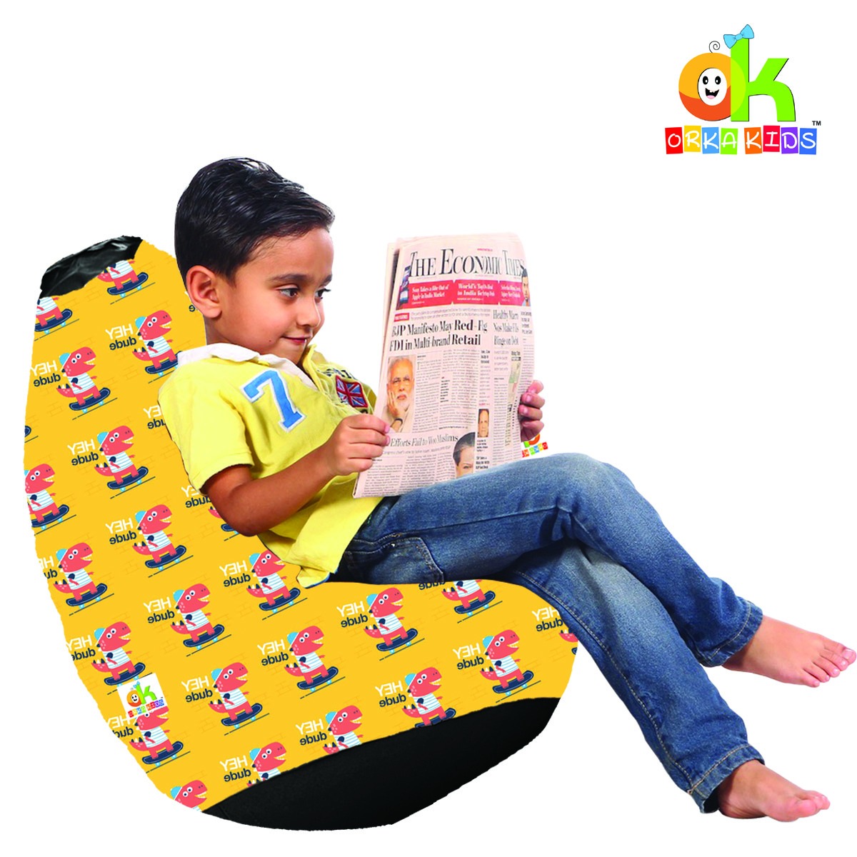 ORKA Kids Digital Printed54 Hey Dude Animated Multicolor Bean Bag    