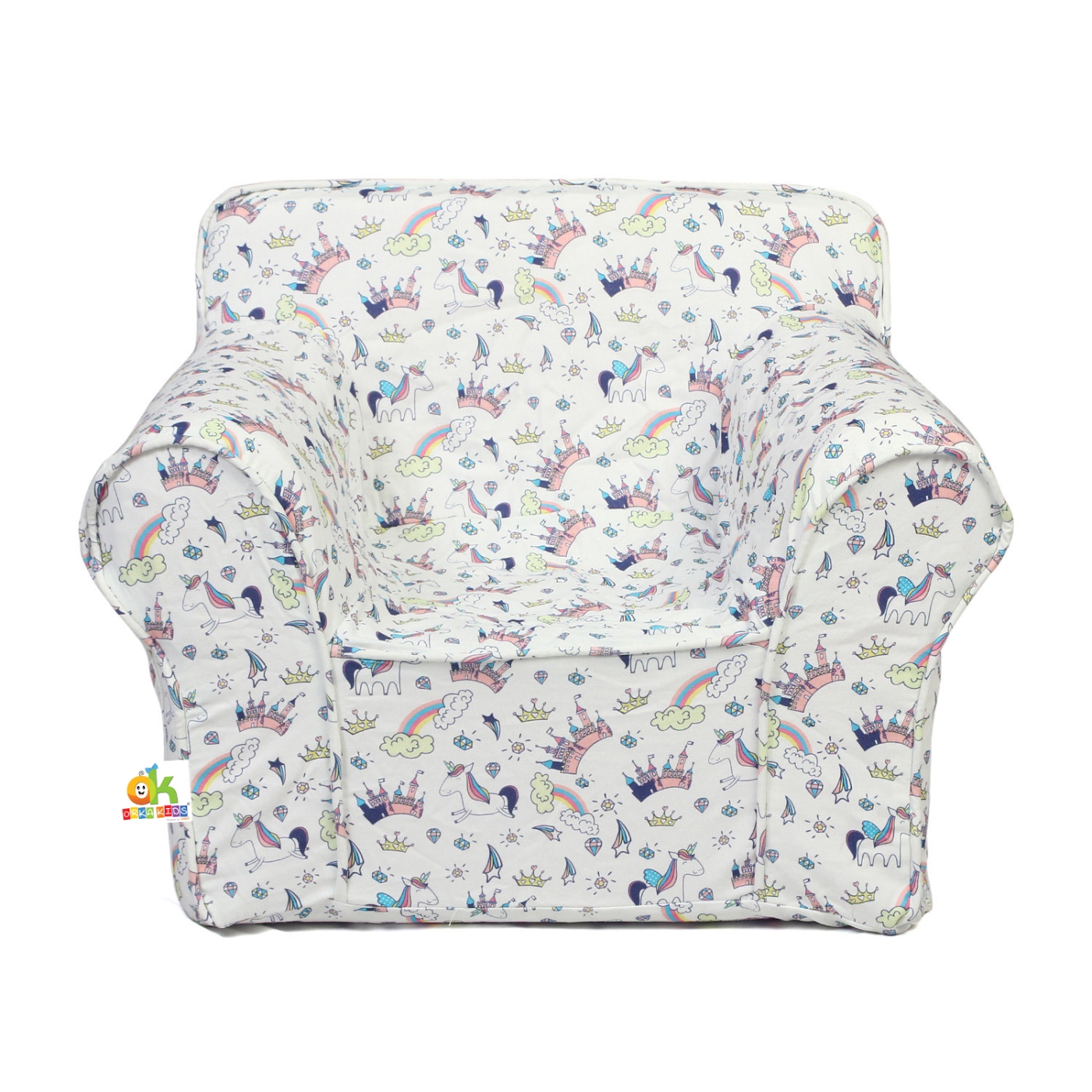 Orka Kids Unicorn Premium Cotton Little Joe Foam Arm Chair - White  