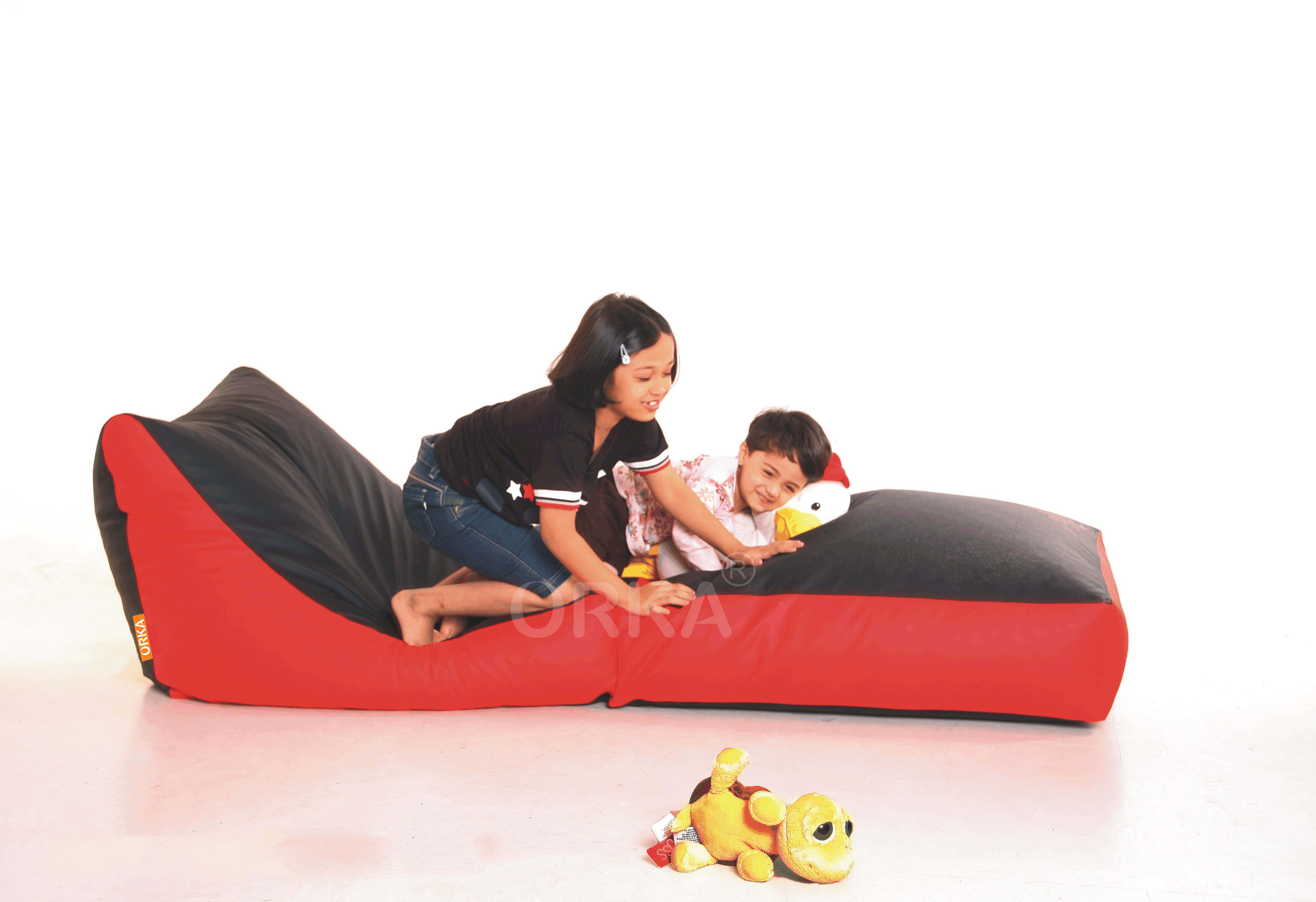  ORKA Art Leather Sofa Bed Convertible Filled With High Density Beans-Red And Black  