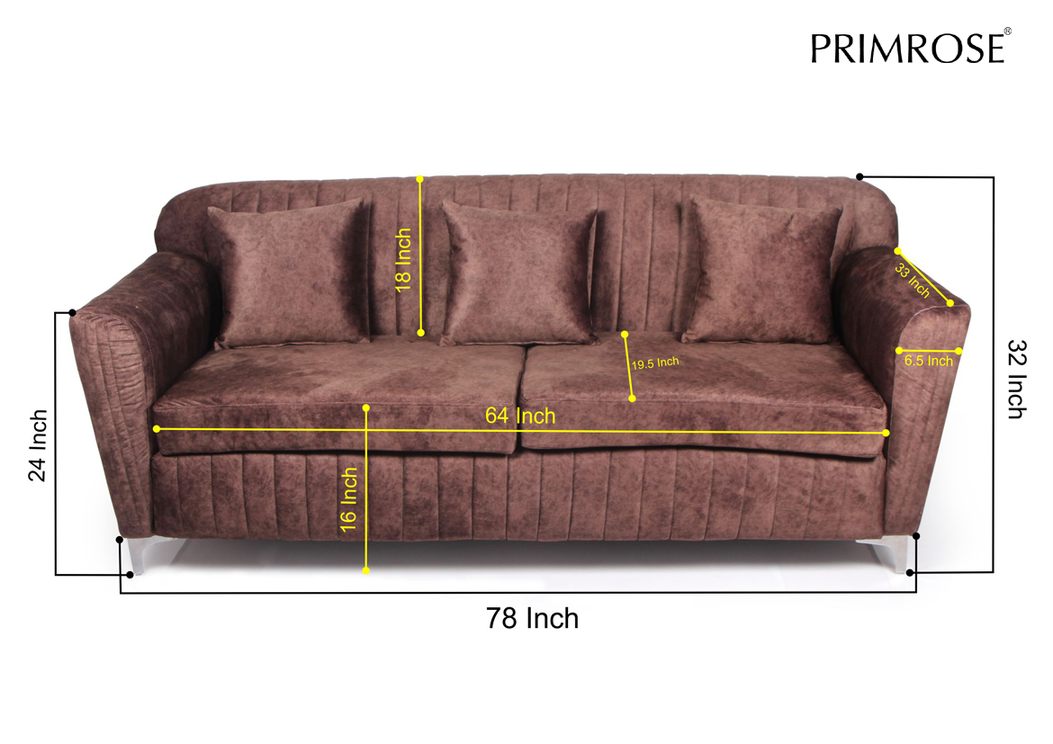 PRIMROSE AUGUSTA SOFA Suede FABRIC 3 Seater Brown With Polyfill | Orka Home
