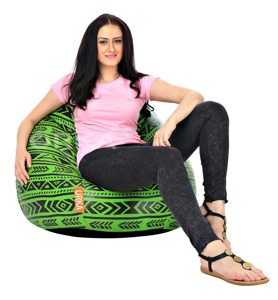 Orka Digital Printed Green Black Bean Bag Pattern Design Theme  