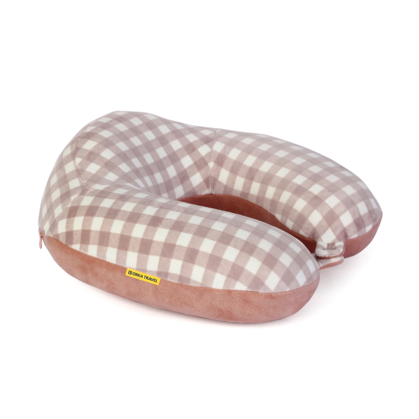 ORKA TRAVEL Cheque Classic Special Thermo Sensitive Memory Foam U Shaped Travel Neck Pillow - Brown And White