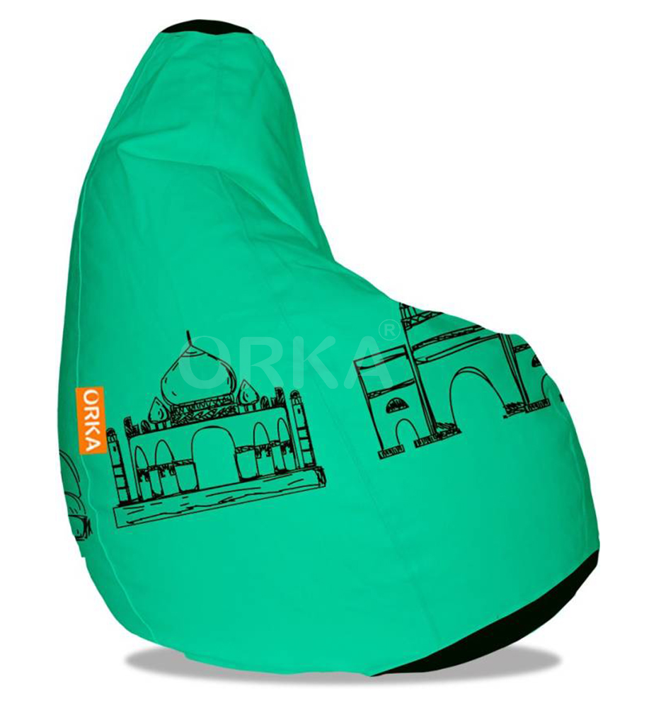 Orka Digital Printed Teal Bean Bag Heritage Monuments Theme  