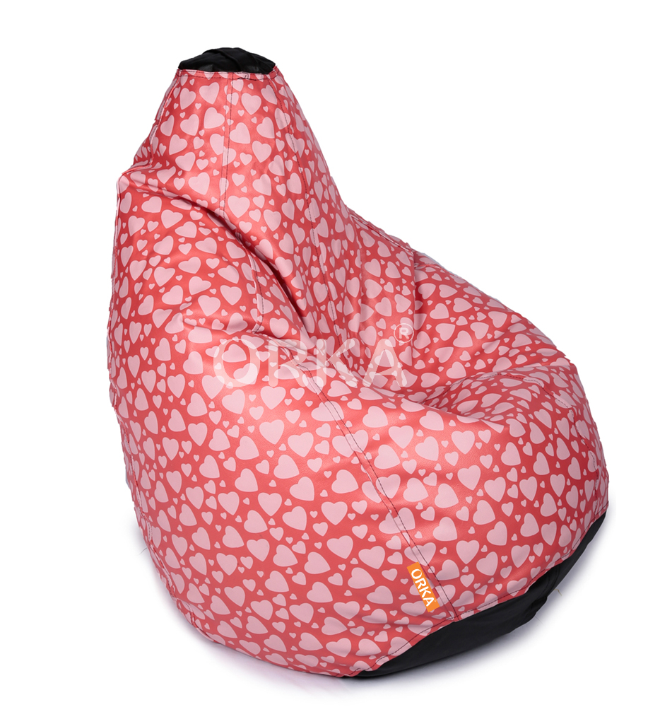 Orka Digital Printed Pink Bean Bag Hearts Theme  