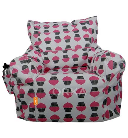 ORKA Digital Printed Bean Bag Arm Chair Pink Pie Theme