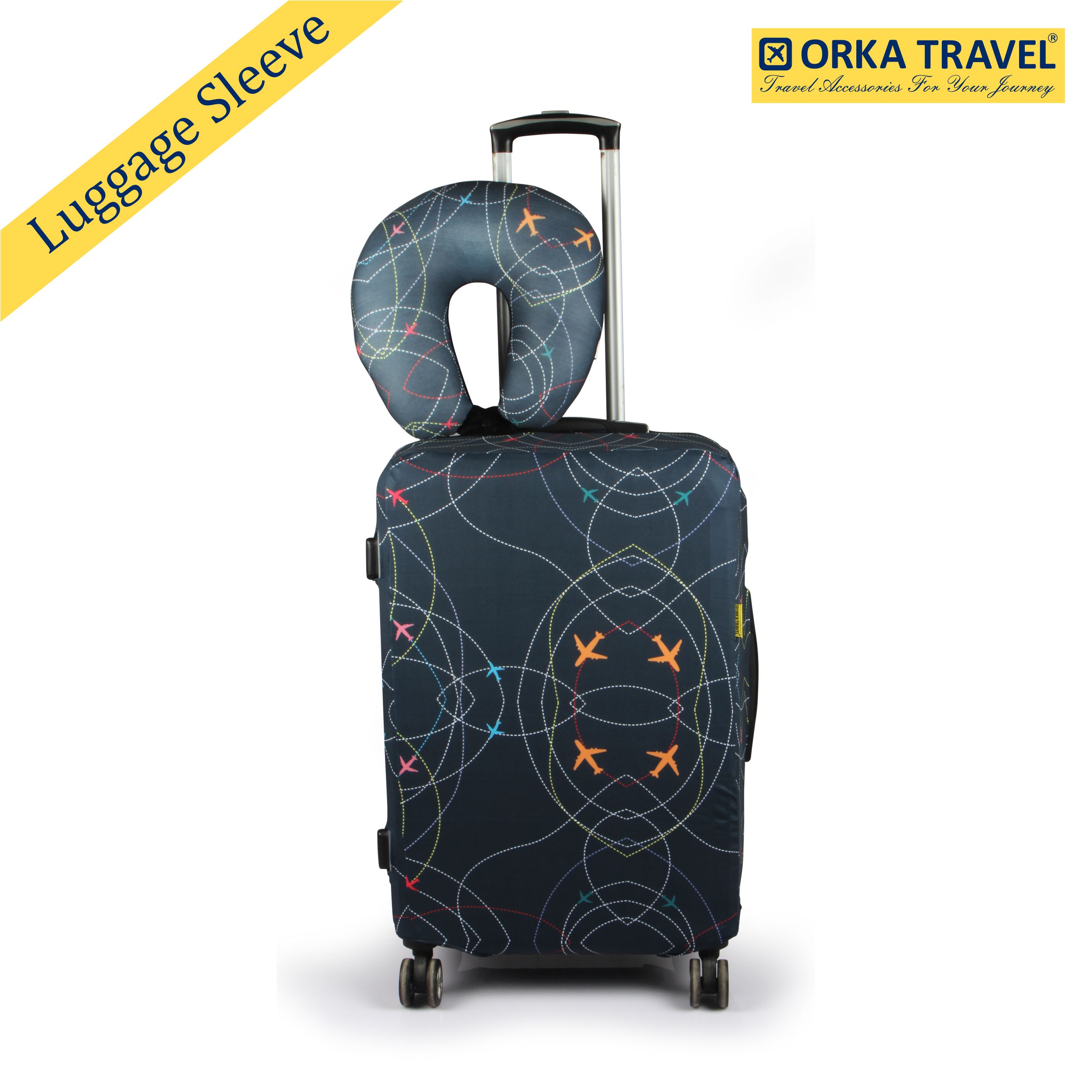 ORKA Travel Planes Theme Luggage Protector With Matching U Neck Pillow Luggage Cover    