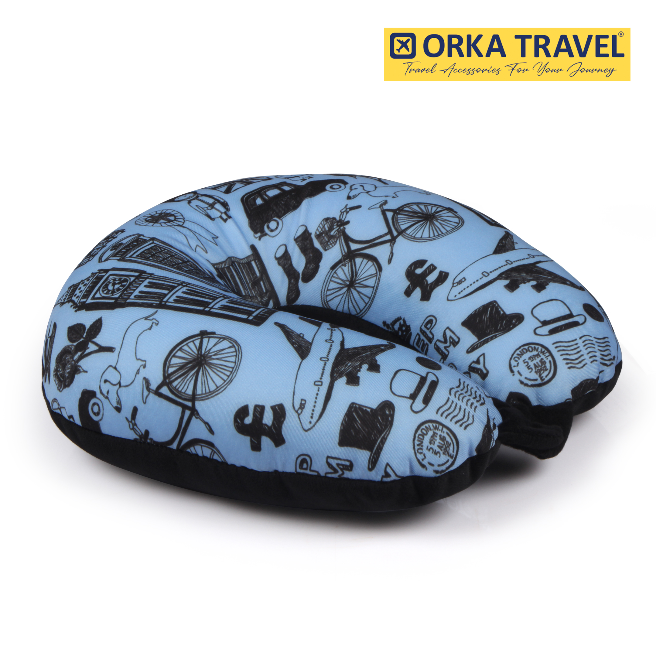 ORKA Travel Digital Printed Spandex With Micro Beads Travel U Neck Pillow Keep Calm  