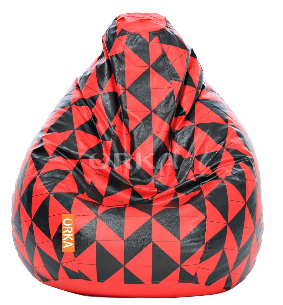 Orka Digital Printed Red Black Bean Bag Triangle Shape Theme  