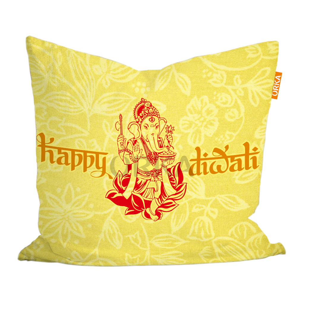 ORKA Digital Printed Diwali Cushion 14 X 14  Cover Only