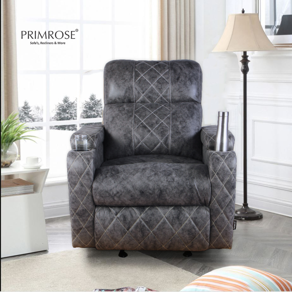 Primrose Recliner Victoria Single Seater 1R Manual Recliner, Premium ER Fabric, Contemporary Look & Design, Colour – Grey I Just Lay Back And Relax I Im