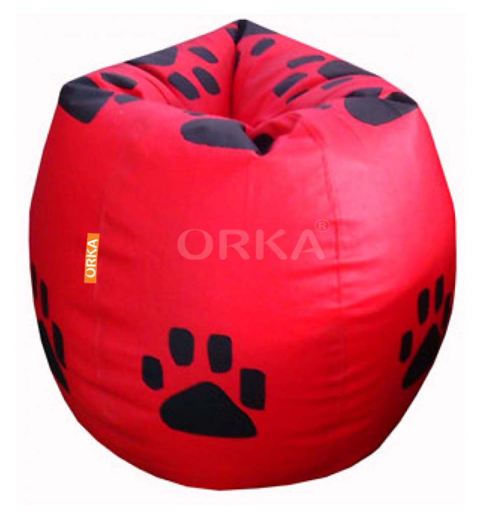 Orka Digital Printed Red Bean Bag Black Paw Theme  