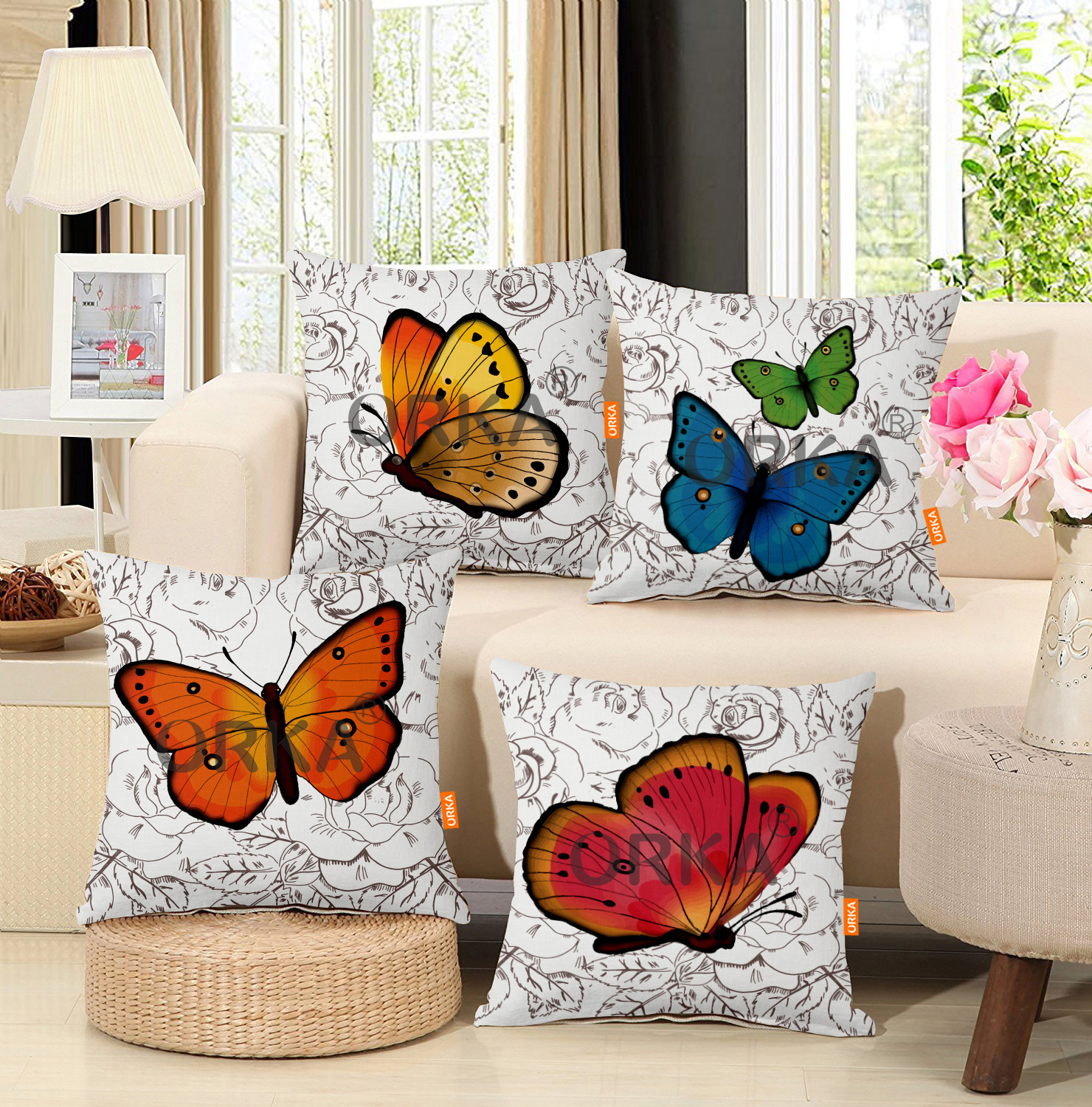 ORKA Set Of 4 Digital Printed Cushion Butterfly Theme  