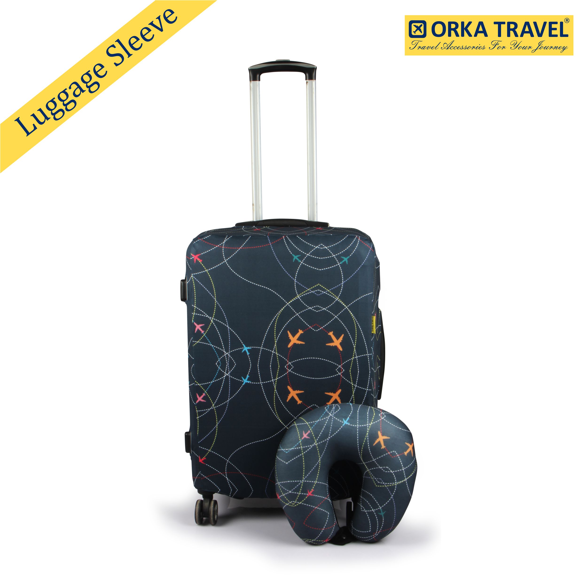 ORKA Travel Planes Theme Luggage Protector With Matching U Neck Pillow Luggage Cover    