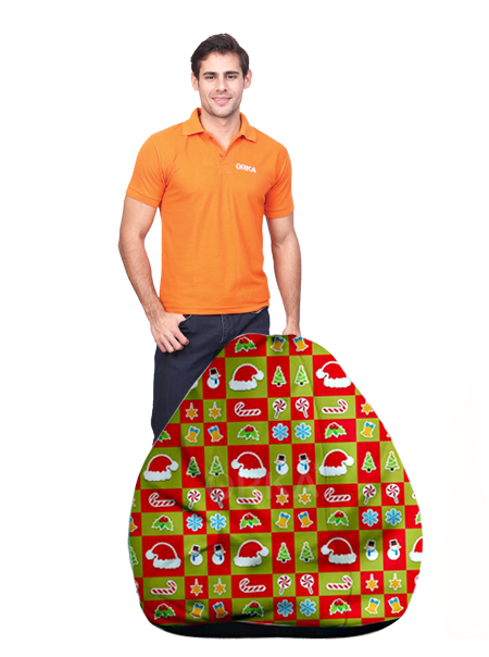 Orka Digital Printed Red Green Bean Bag Christmas Theme  