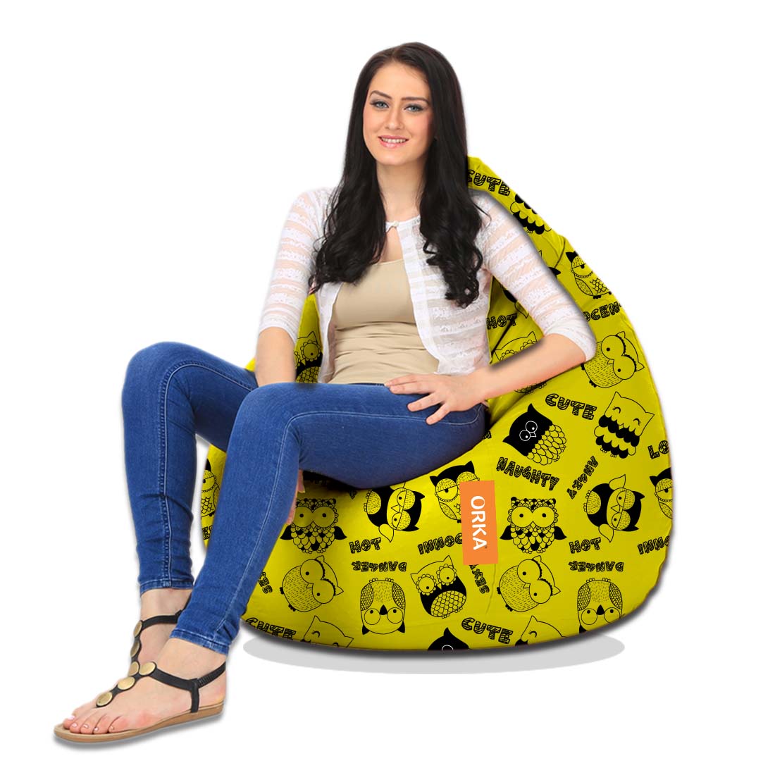ORKA Digital Printed Bean Bag Design 35 Yellow And Black XL  Cover Only 