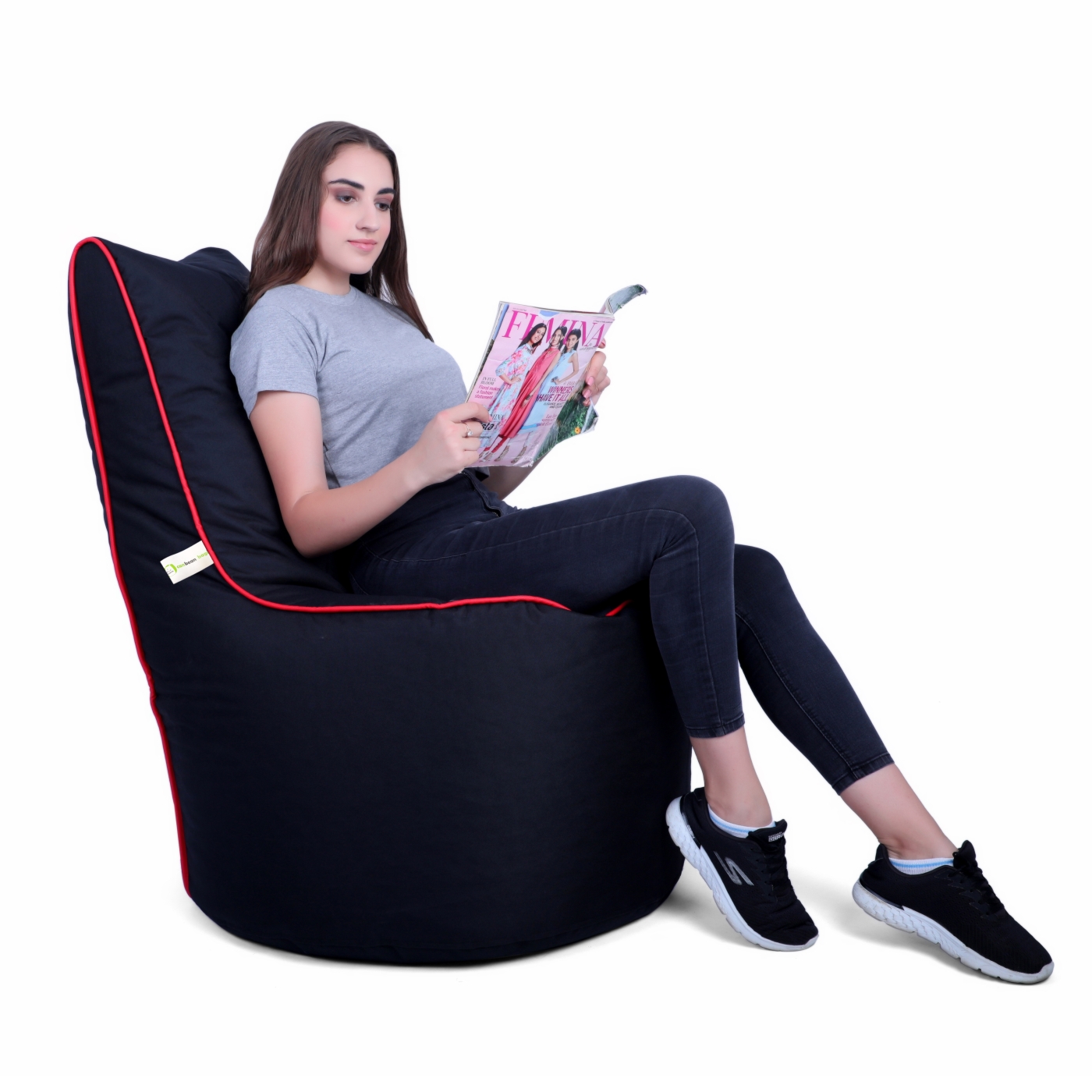 Can Bean Bags High Back Chair Black With Red Piping   