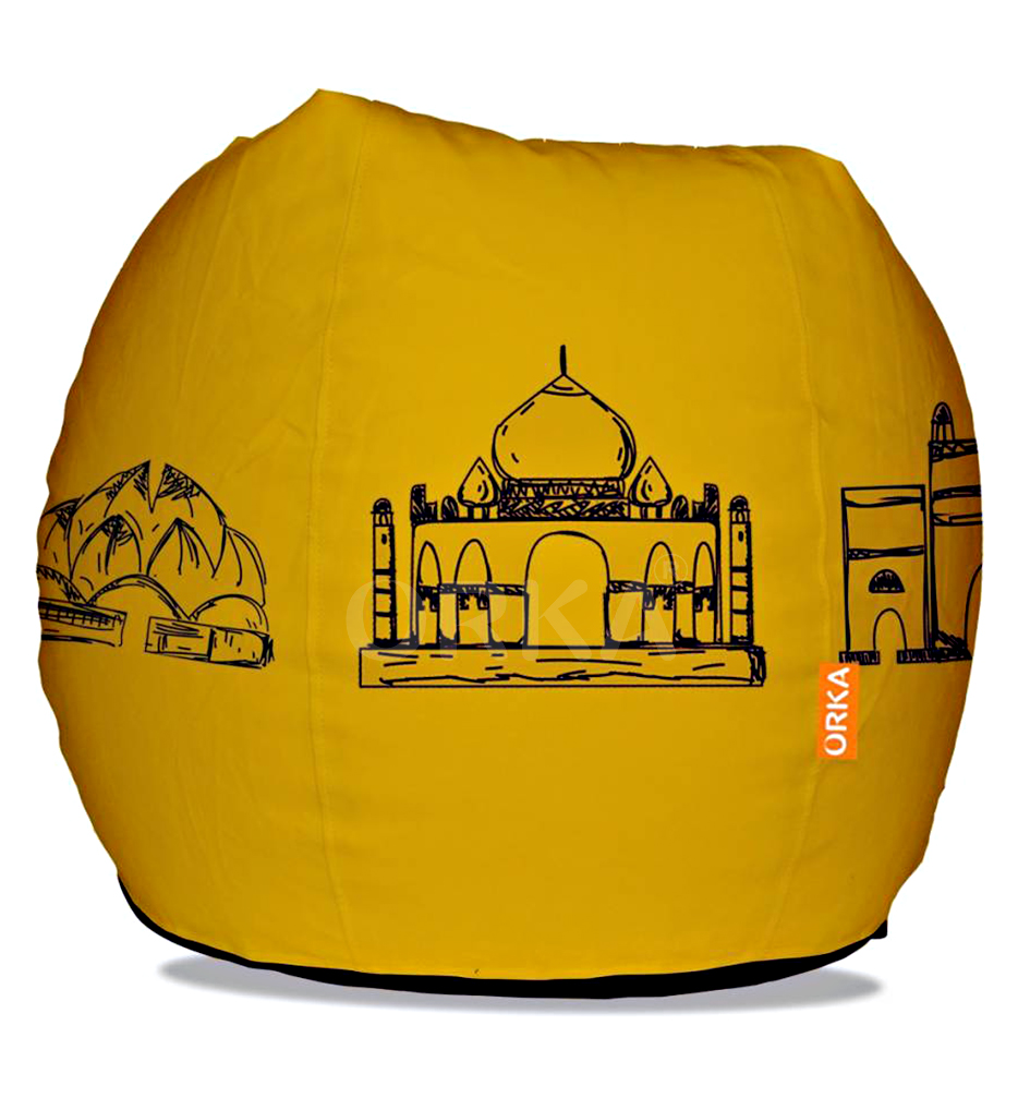 Orka Digital Printed Yellow Bean Bag Heritage Monuments Theme  