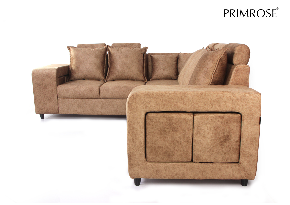 PRIMROSE Amanda Suede Fabric 2+2+1+C Sofa, Sectional And L Shaped, Color- Beige