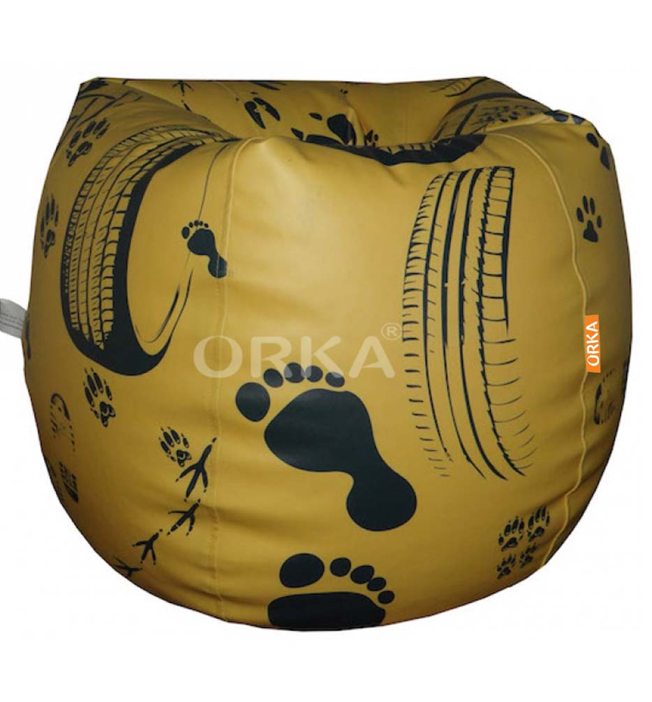 Orka Digital Printed Gold Yellow Bean Bag Foot Prints Theme  