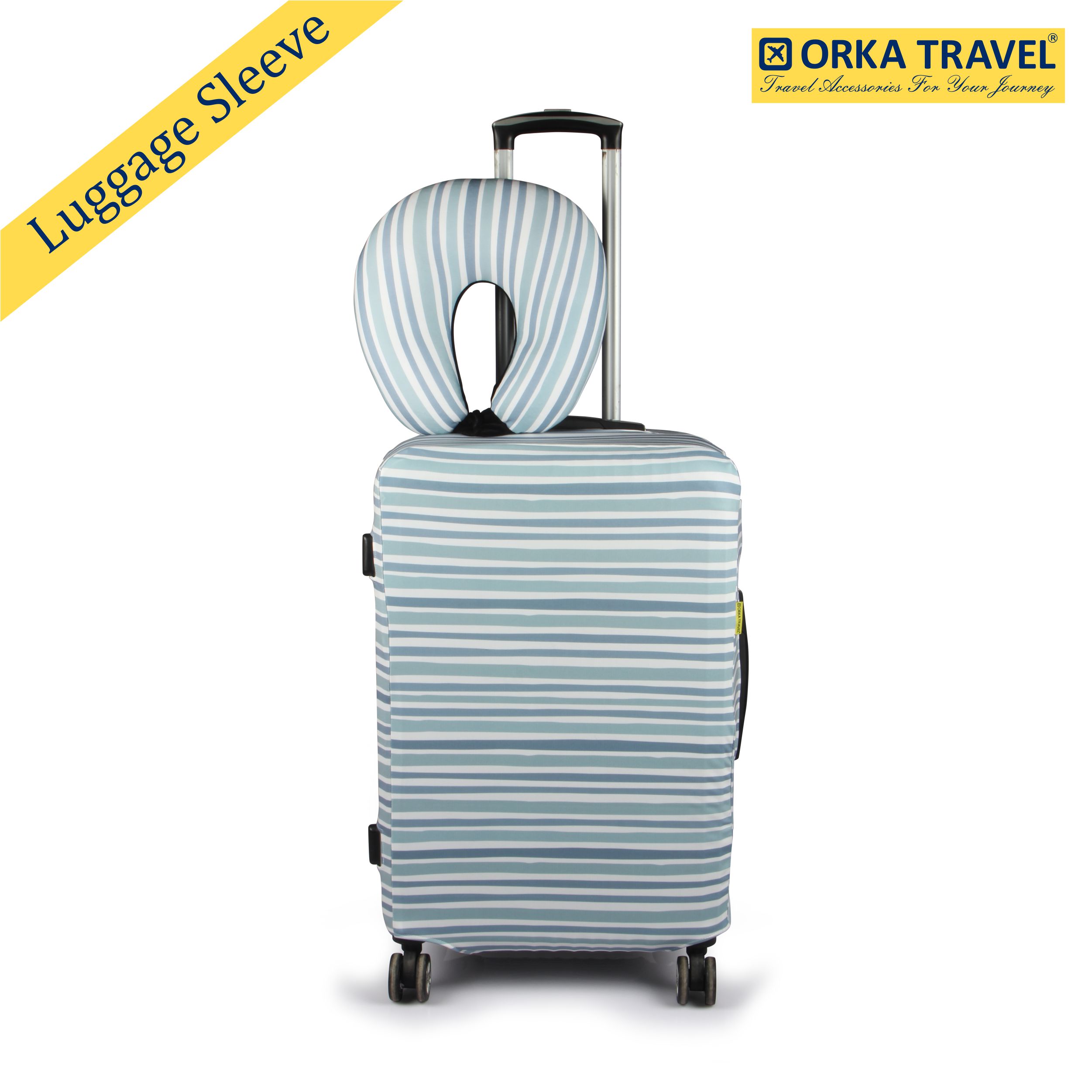 ORKA Travel Linear Theme Luggage Protector With Matching U Neck Pillow Luggage Cover  