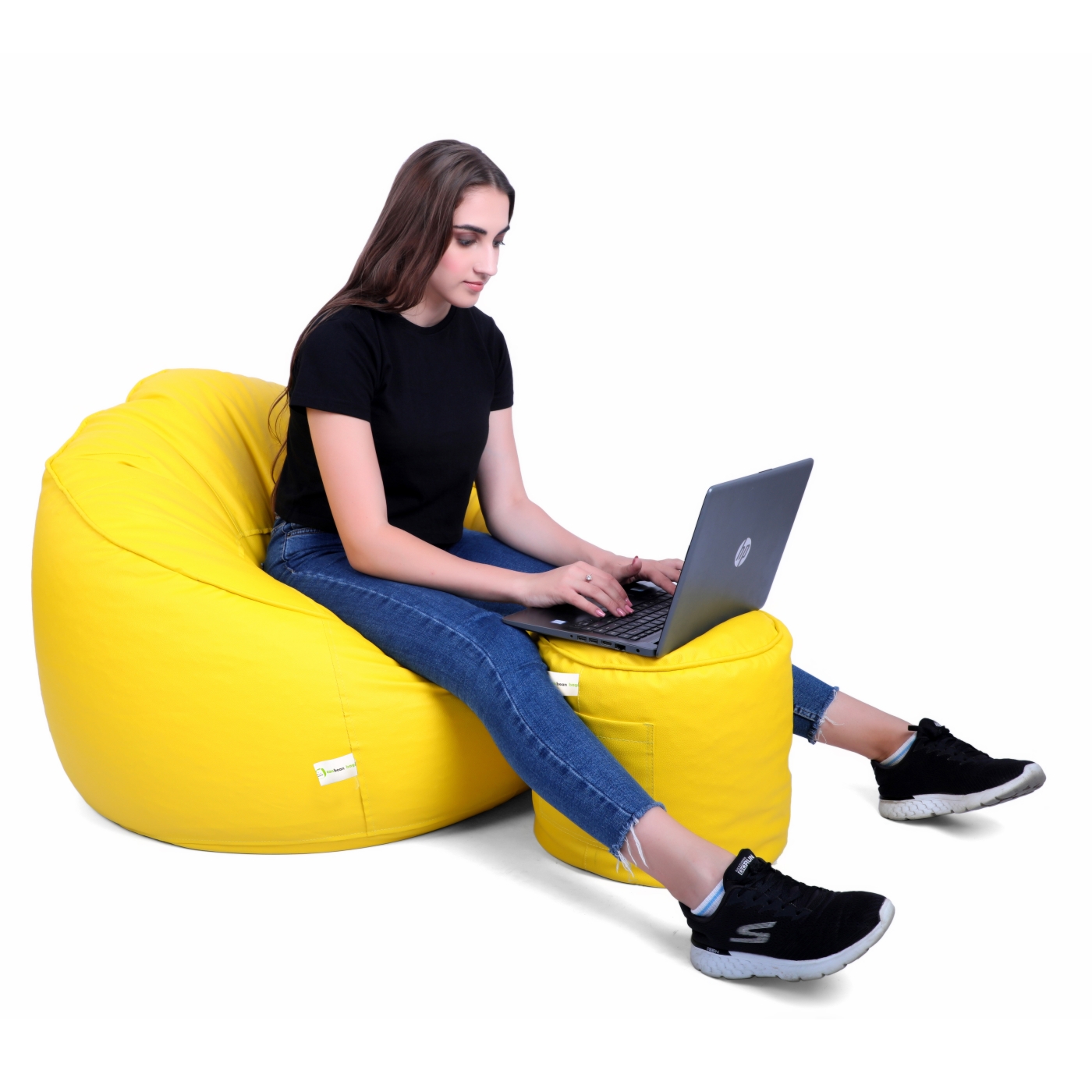 Can Bean Bags Classic Mudda Chair With Footstool Yellow  