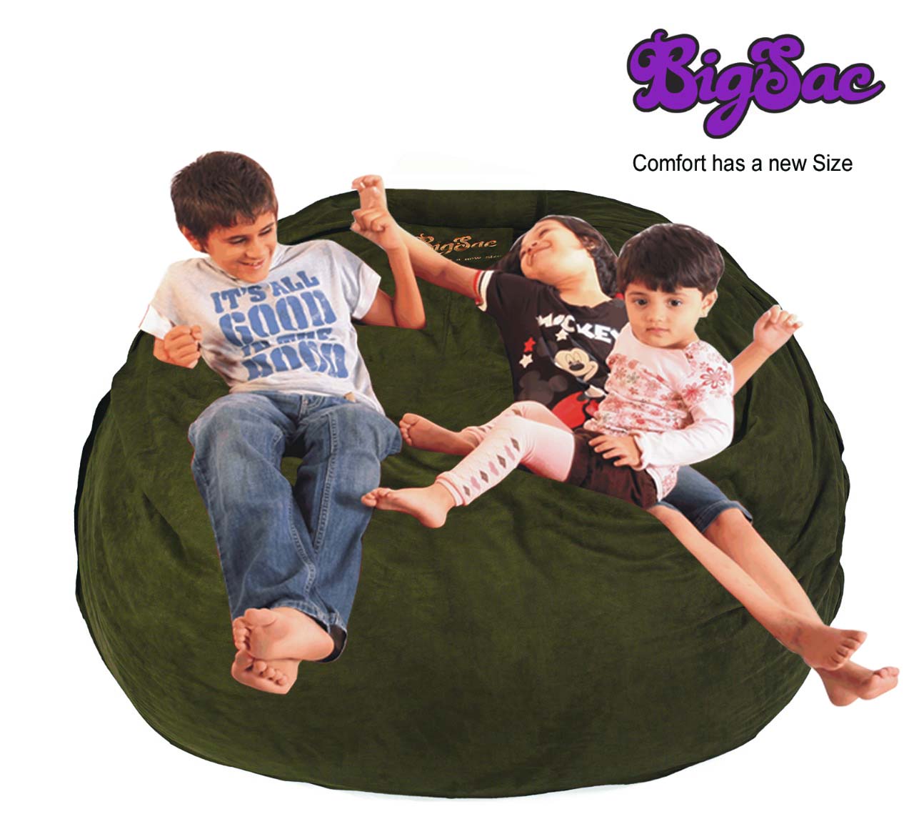 Big Sac 2 Feet Kiddie Sac Premium Suede Fabric Filled Green Color - 5 Years Warranty          