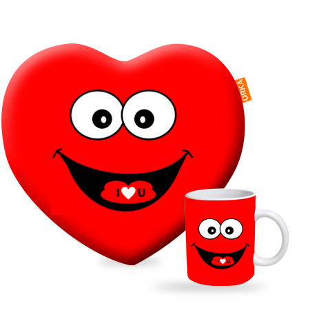 ORKA Valentine Theme Heart Cushion & Coffee Mug Combo 64  