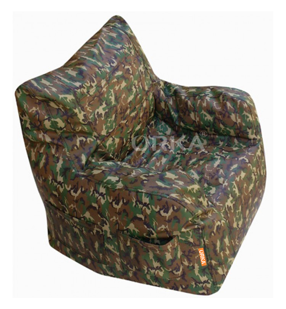 Orka Digital Printed Bean Bag Arm Chair Green Brown Camouflage Theme  
