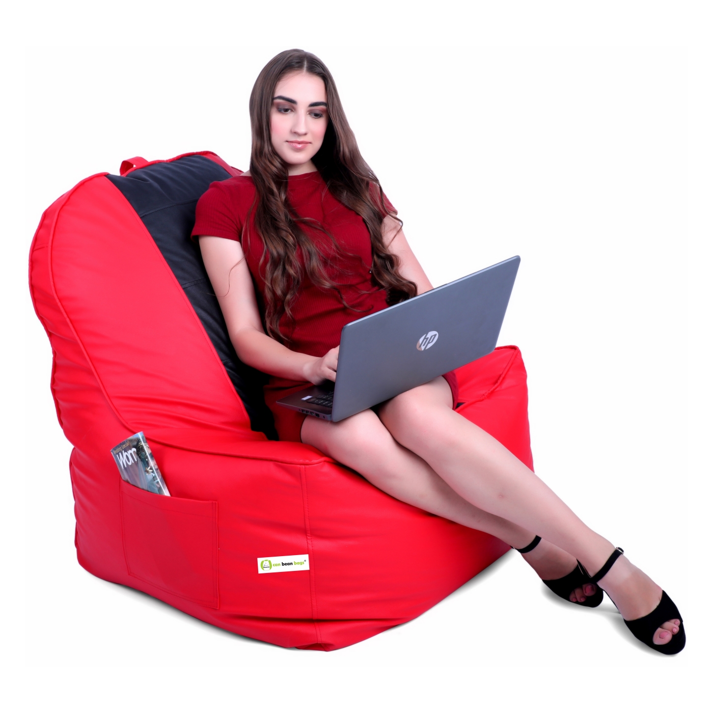 Can Bean Bags Compact  Lounger Red And Black  