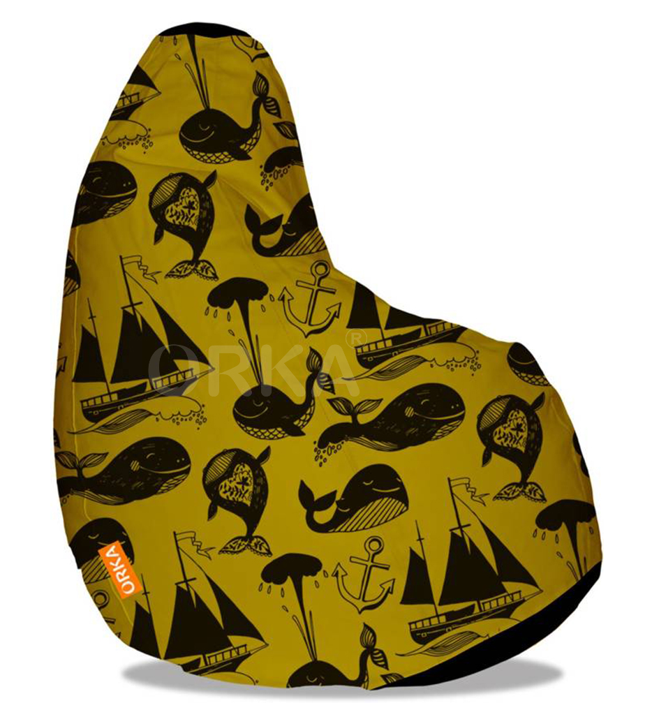 Orka Digital Printed Yellow Bean Bag Ocean Theme   XXL  Cover Only 